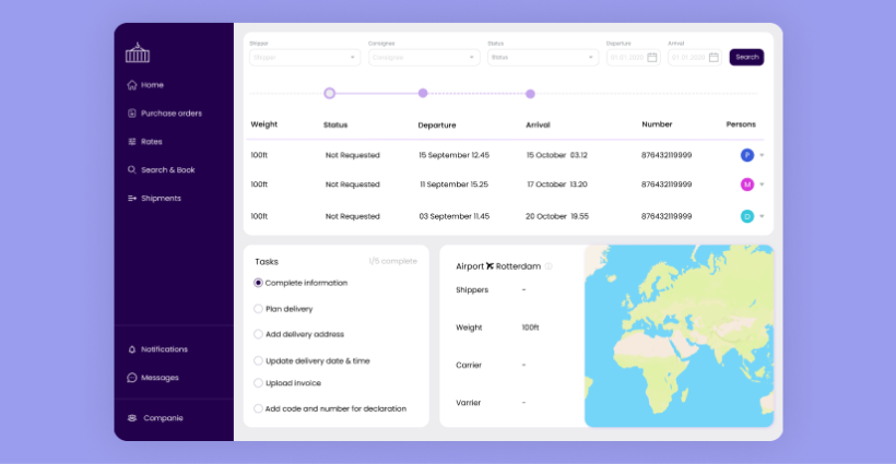 Web-based application to manage supply chains and freight